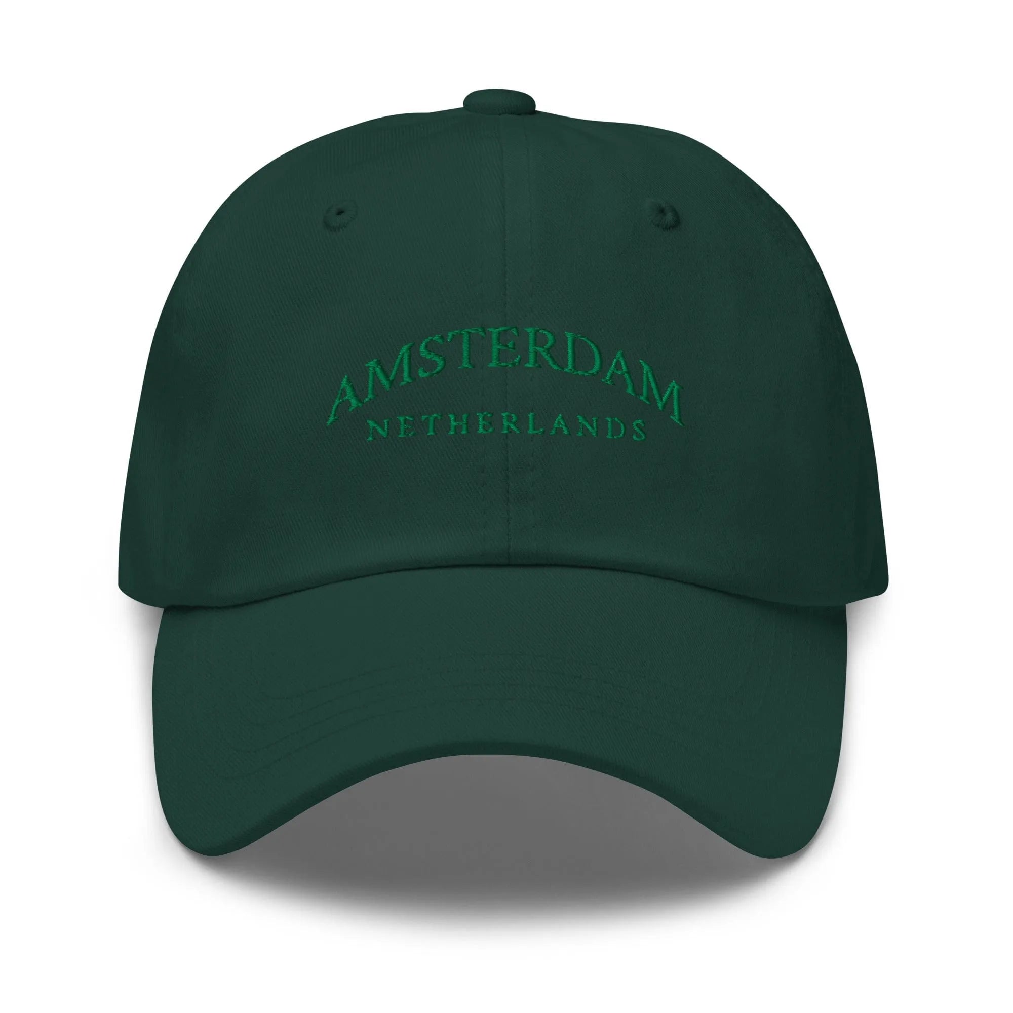 Green Dad Hat featuring Amsterdam embroidery - a sleek and versatile casual hat for urban adventures and relaxed outings.