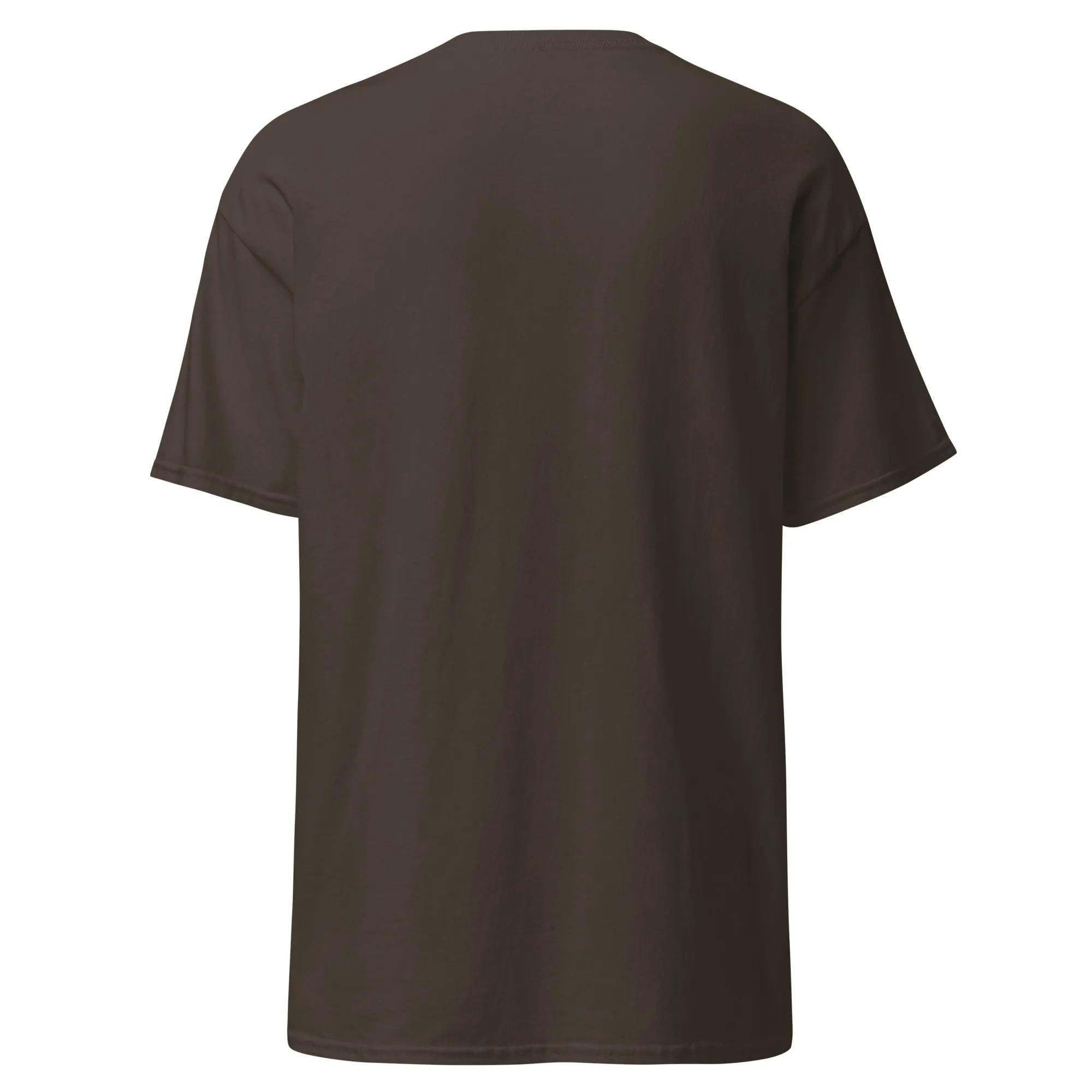Back view of Crazy Eyes chocolate Halloween T-shirt, plain design with short sleeves.
