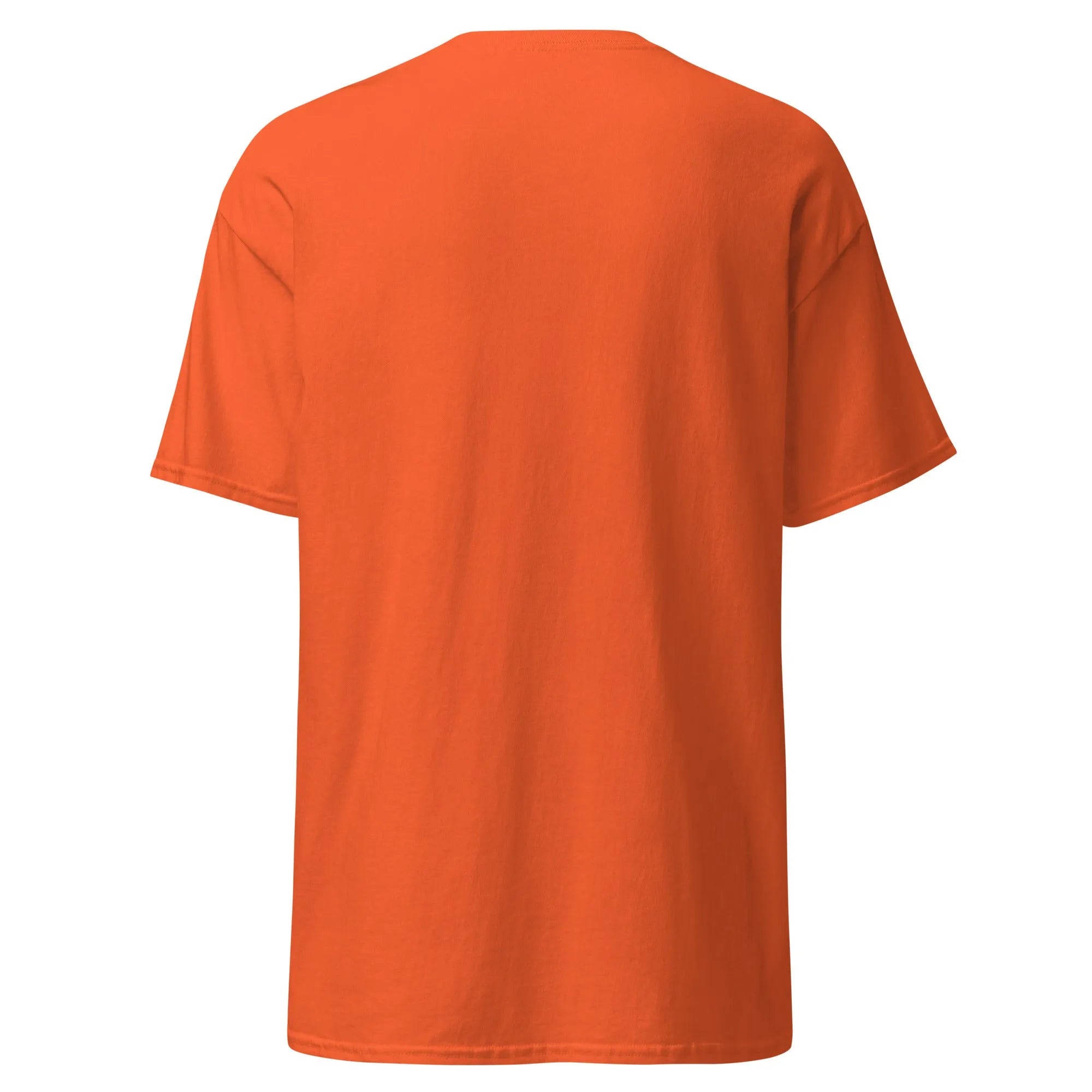 Back view of Crazy Eyes orange Halloween T-shirt, plain design with short sleeves.