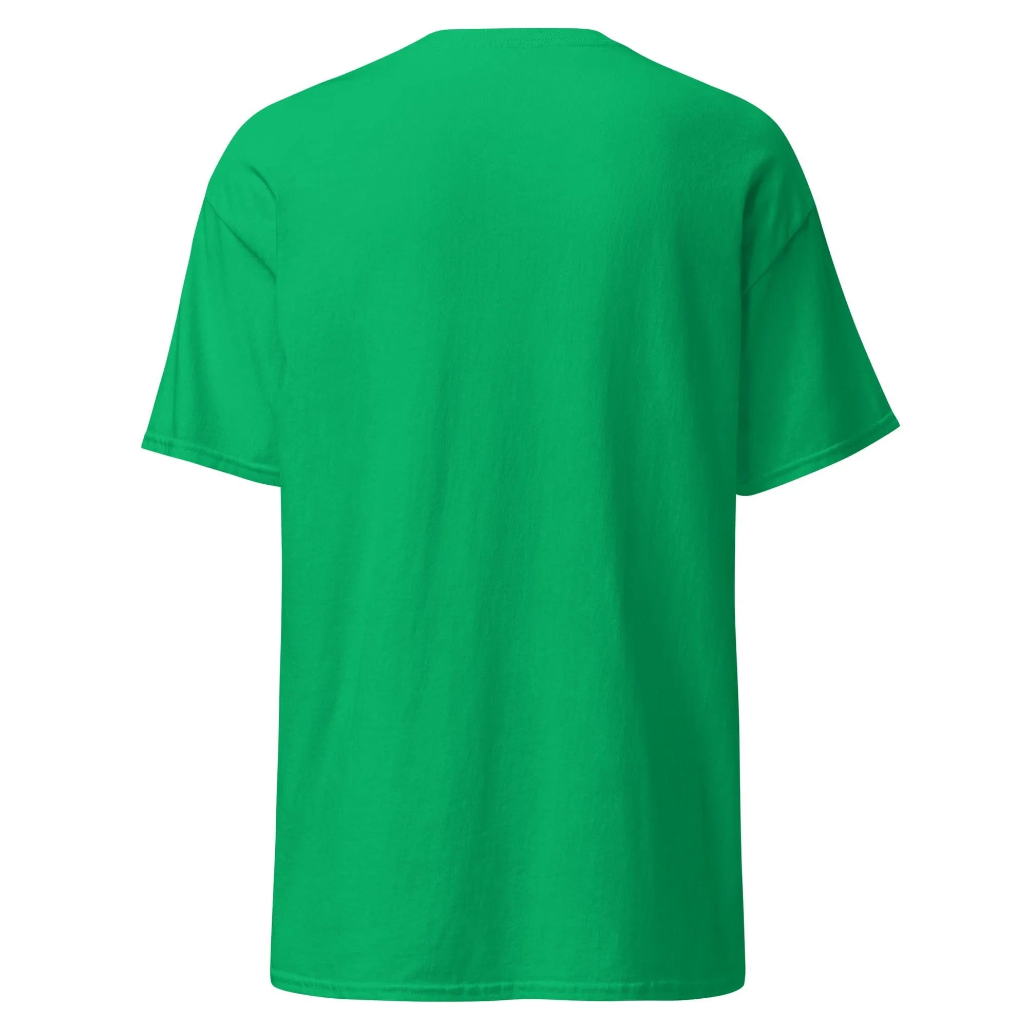 Back view of Crazy Eyes green Halloween T-shirt, plain design with short sleeves.