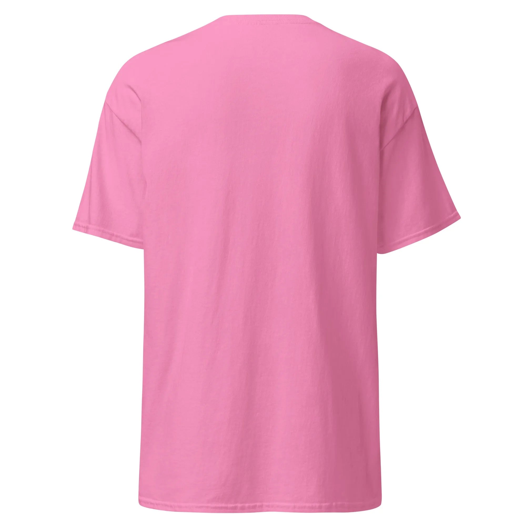 Back view of Crazy Eyes pink Halloween T-shirt, plain design with short sleeves.