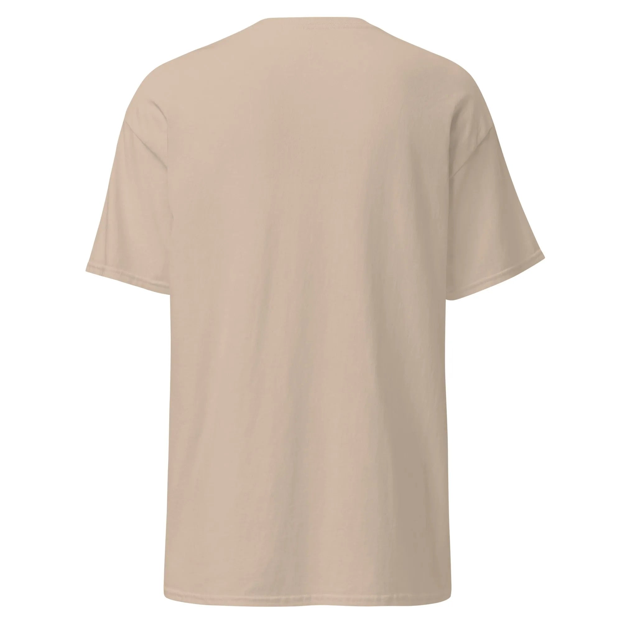 Back view of Crazy Eyes sand Halloween T-shirt, plain design with short sleeves.