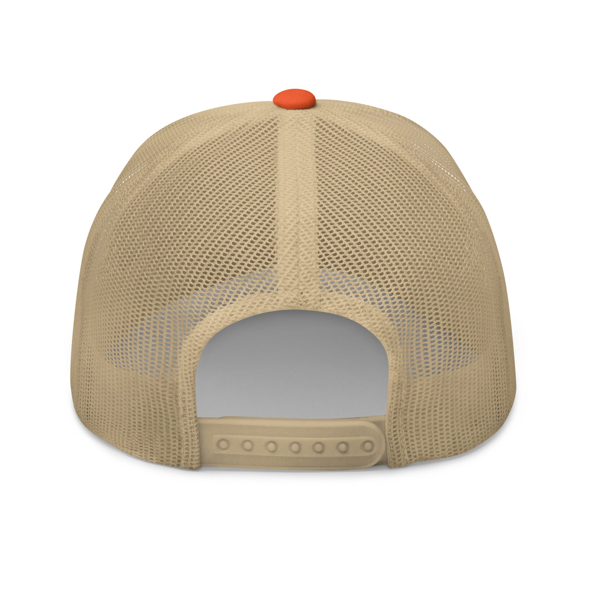 Rear view of Gold Star orange and khaki Trucker Cap with adjustable snapback closure