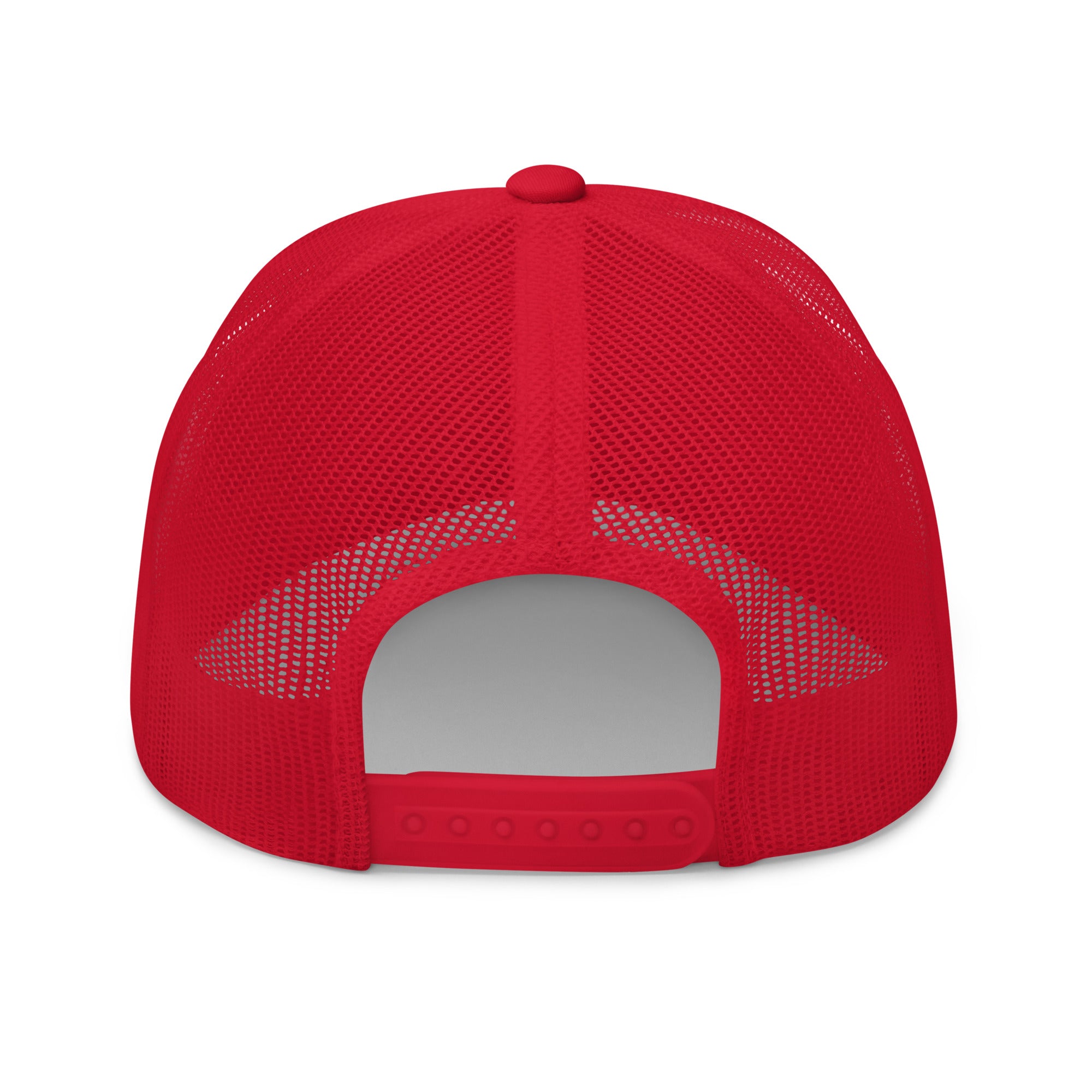 Rear view of Gold Star red Trucker Cap with adjustable snapback closure