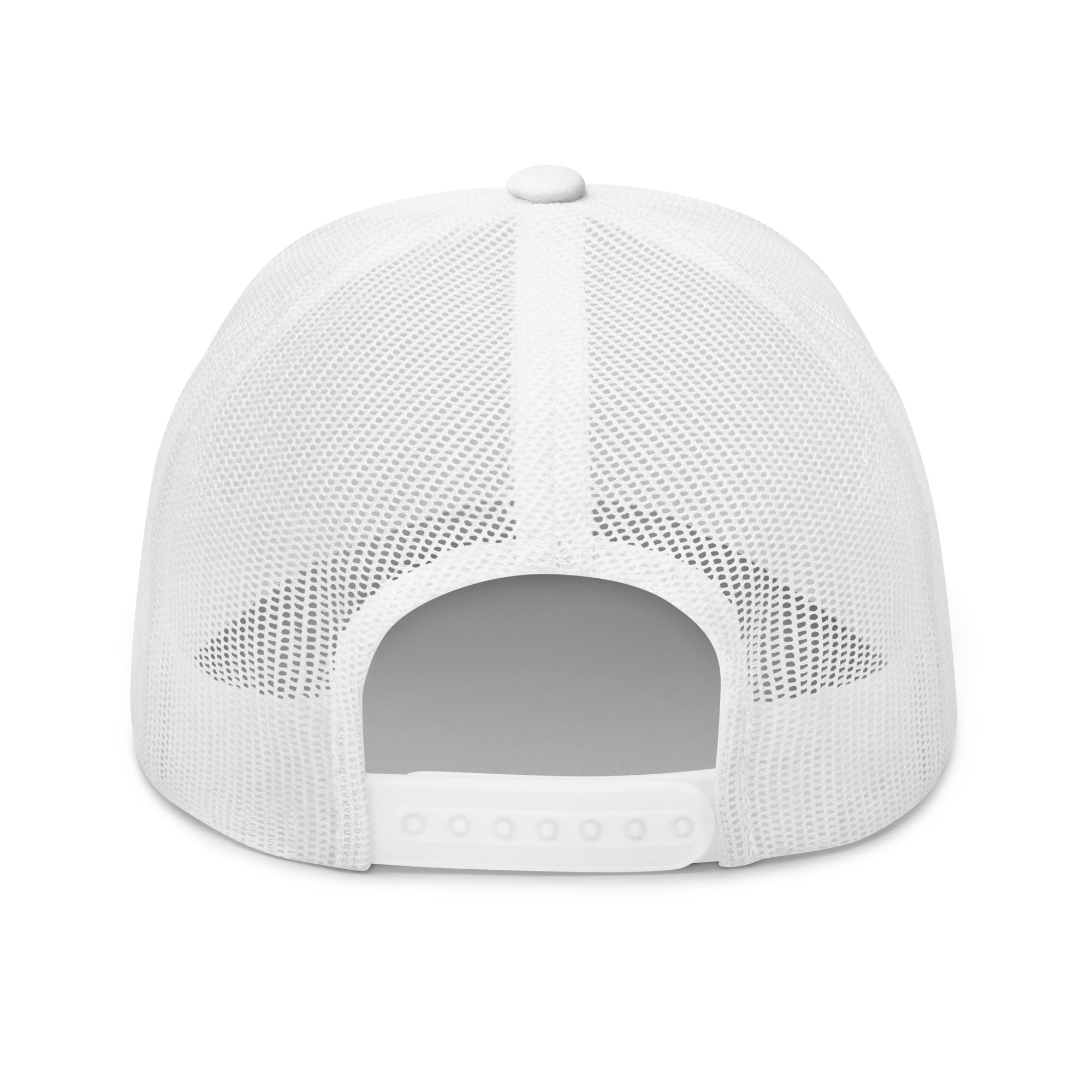 Rear view of Gold Star white Trucker Cap with adjustable snapback closure