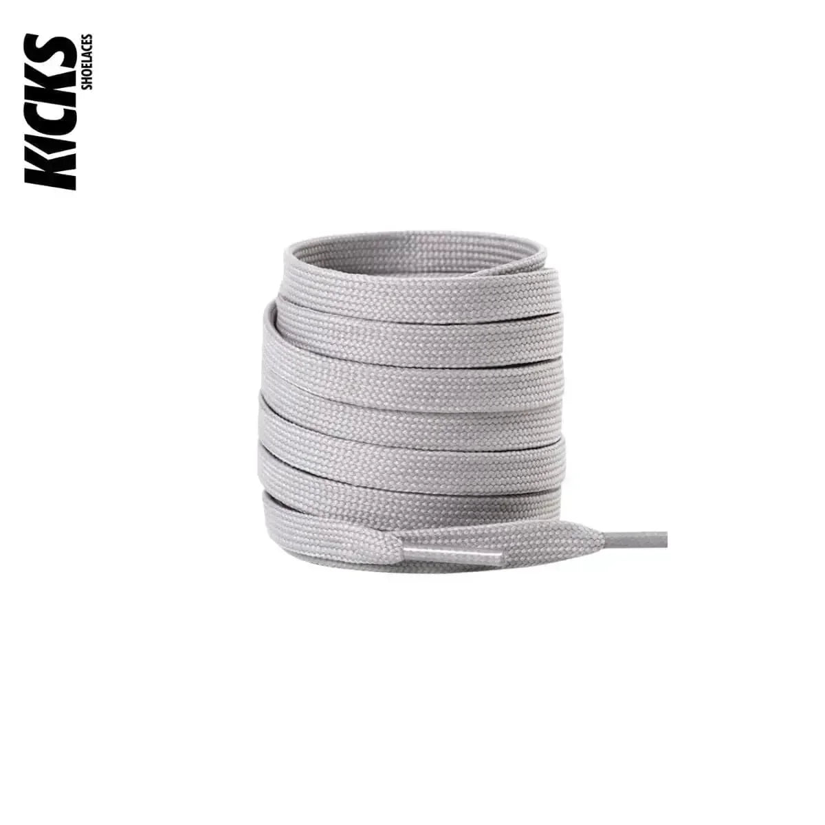 Light grey replacement flat laces for shoes and sneakers by Kicks Shoelaces