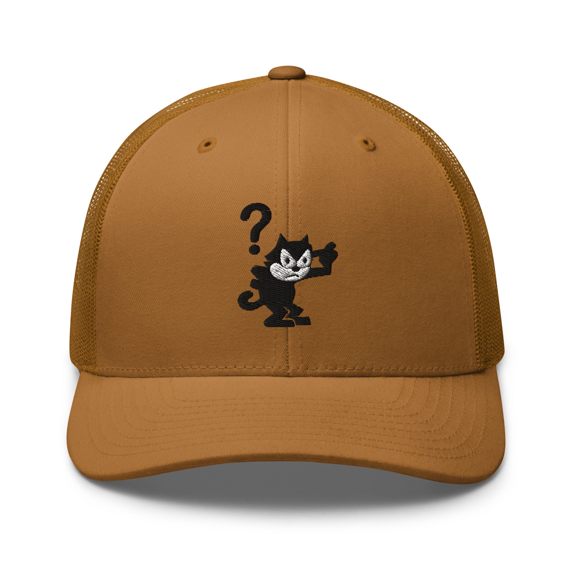 Caramel trucker hat featuring a 1920 Felix the Cat design from Disney’s early animation era