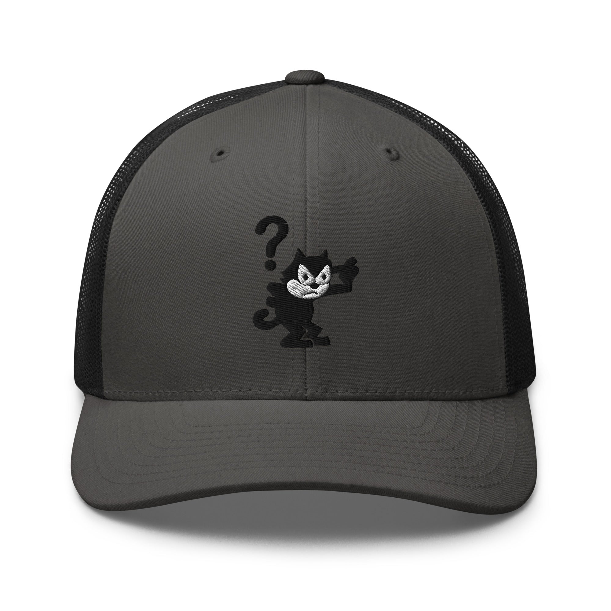 Charcoal and black trucker hat featuring a 1920 Felix the Cat design from Disney’s early animation era