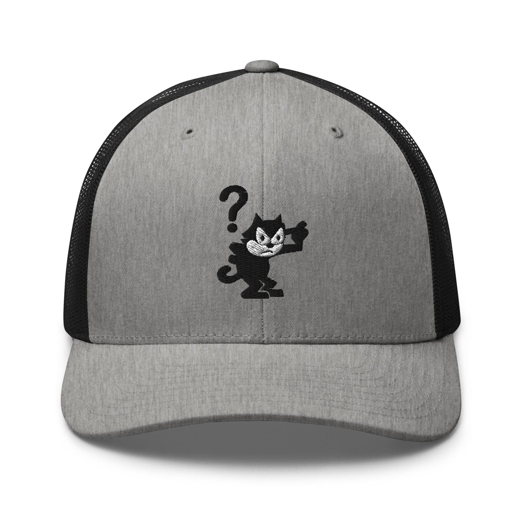 Heather black trucker hat featuring a 1920 Felix the Cat design from Disney’s early animation era