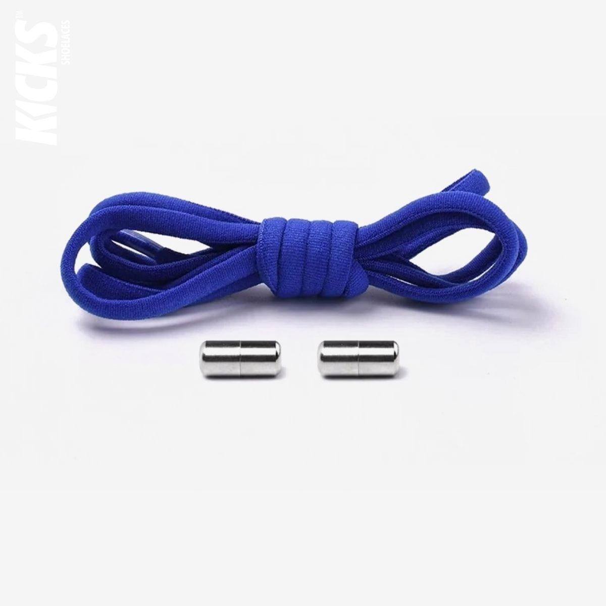 Royal blue oval no-tie elastic shoelaces with capsule lock system by Kicks Shoelaces