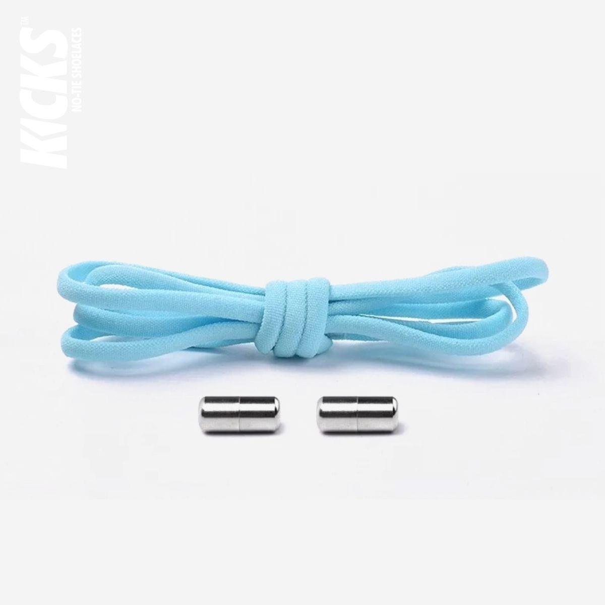 Sky blue oval no-tie elastic shoelaces with capsule lock system by Kicks Shoelaces