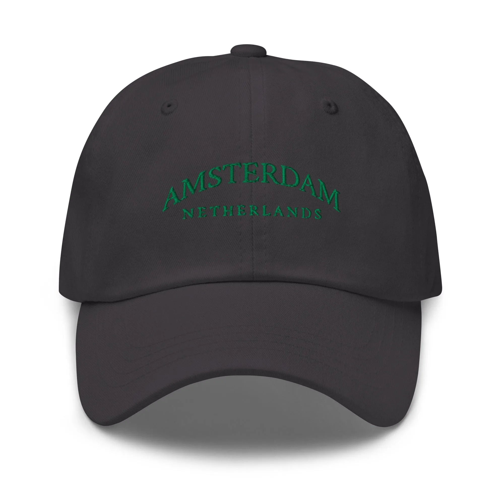Dark Grey Dad Hat featuring Amsterdam embroidery - a sleek and versatile casual hat for urban adventures and relaxed outings.
