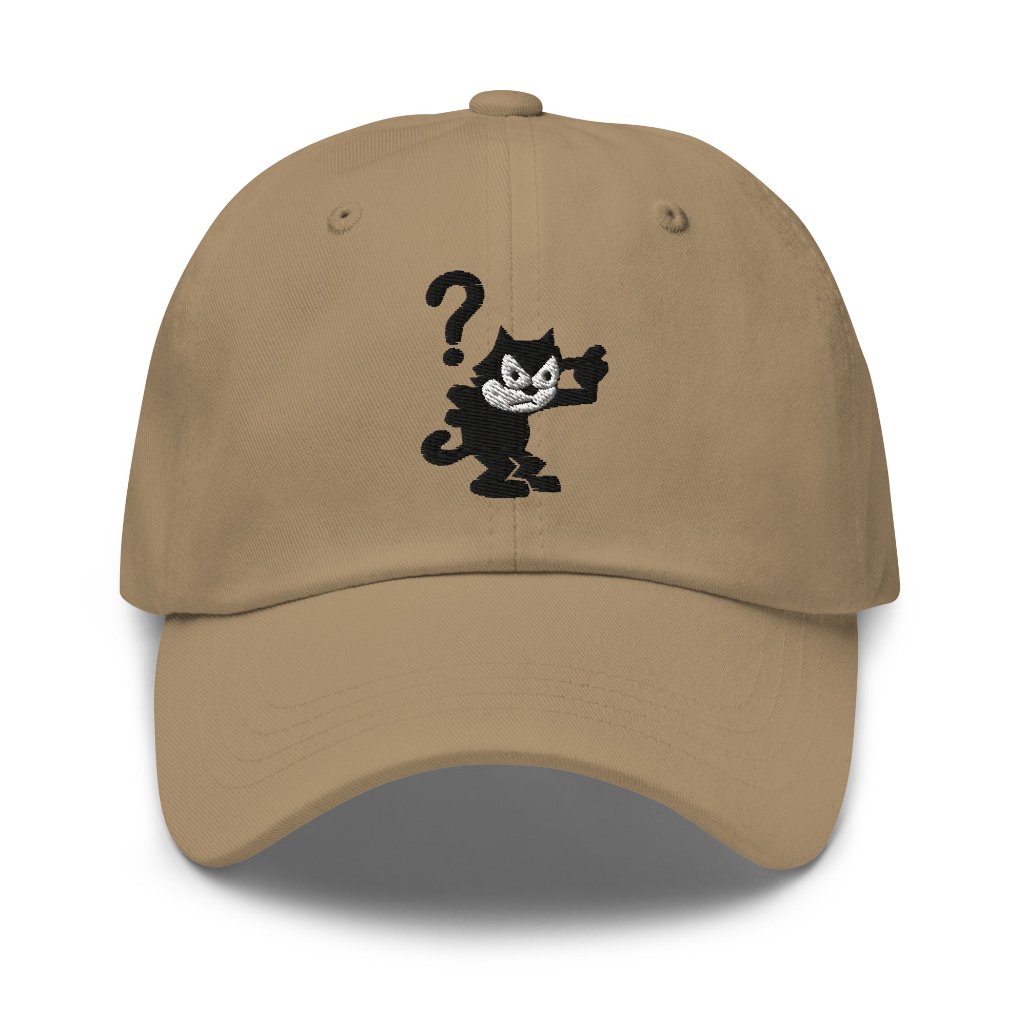 Khaki dad hat featuring a 1920 Felix the Cat design from Disney’s early animation era