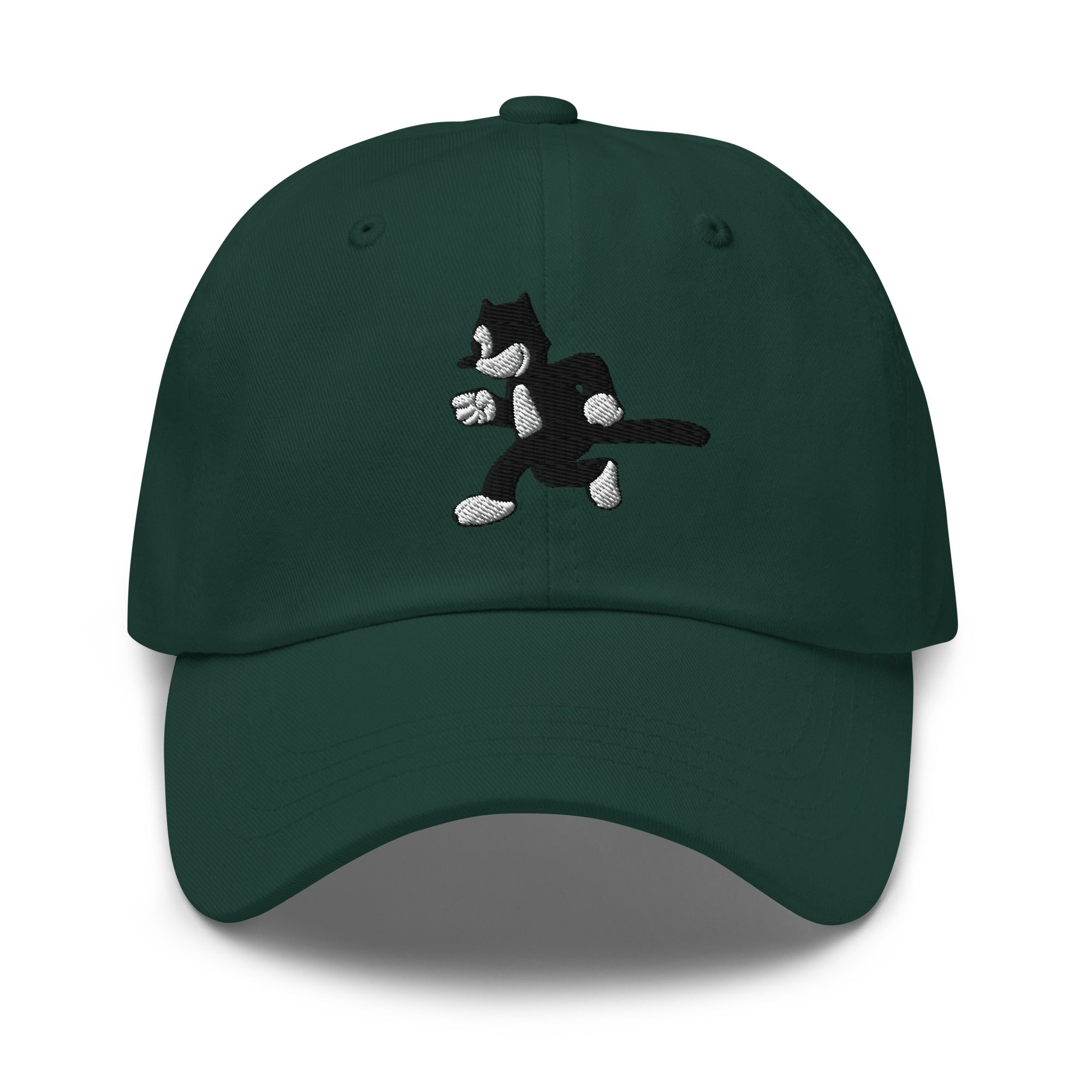 Green dad hat featuring a 1925 Julius the Cat design from Disney’s early animation era