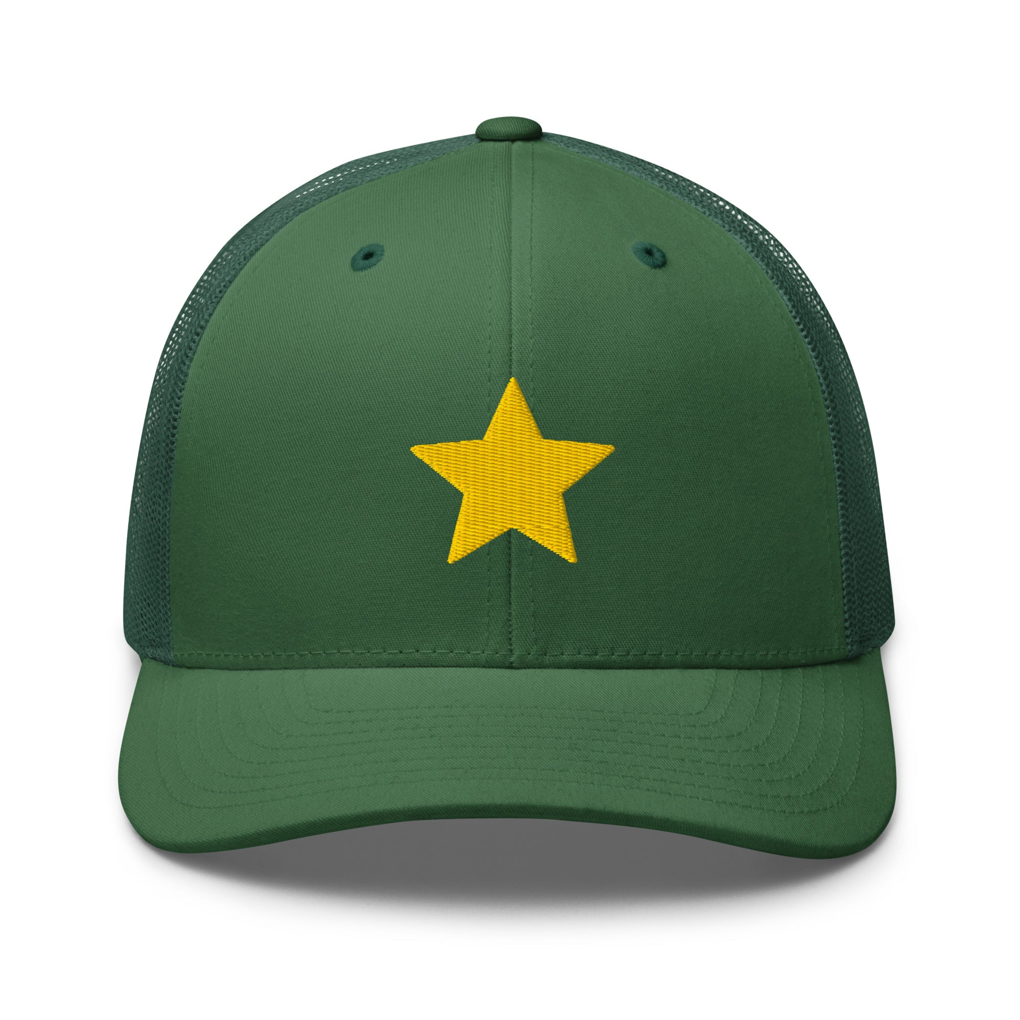 Gold Star green Trucker Cap with structured front, mesh back, and embroidered gold star detail by Kicks Shoelaces