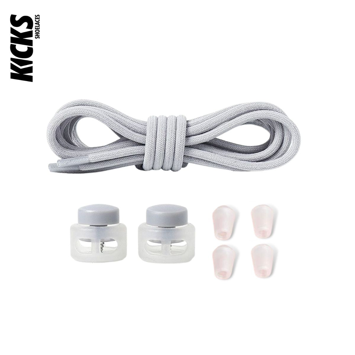 Light Grey Round No-Tie Shoelaces - Kicks Shoelaces
