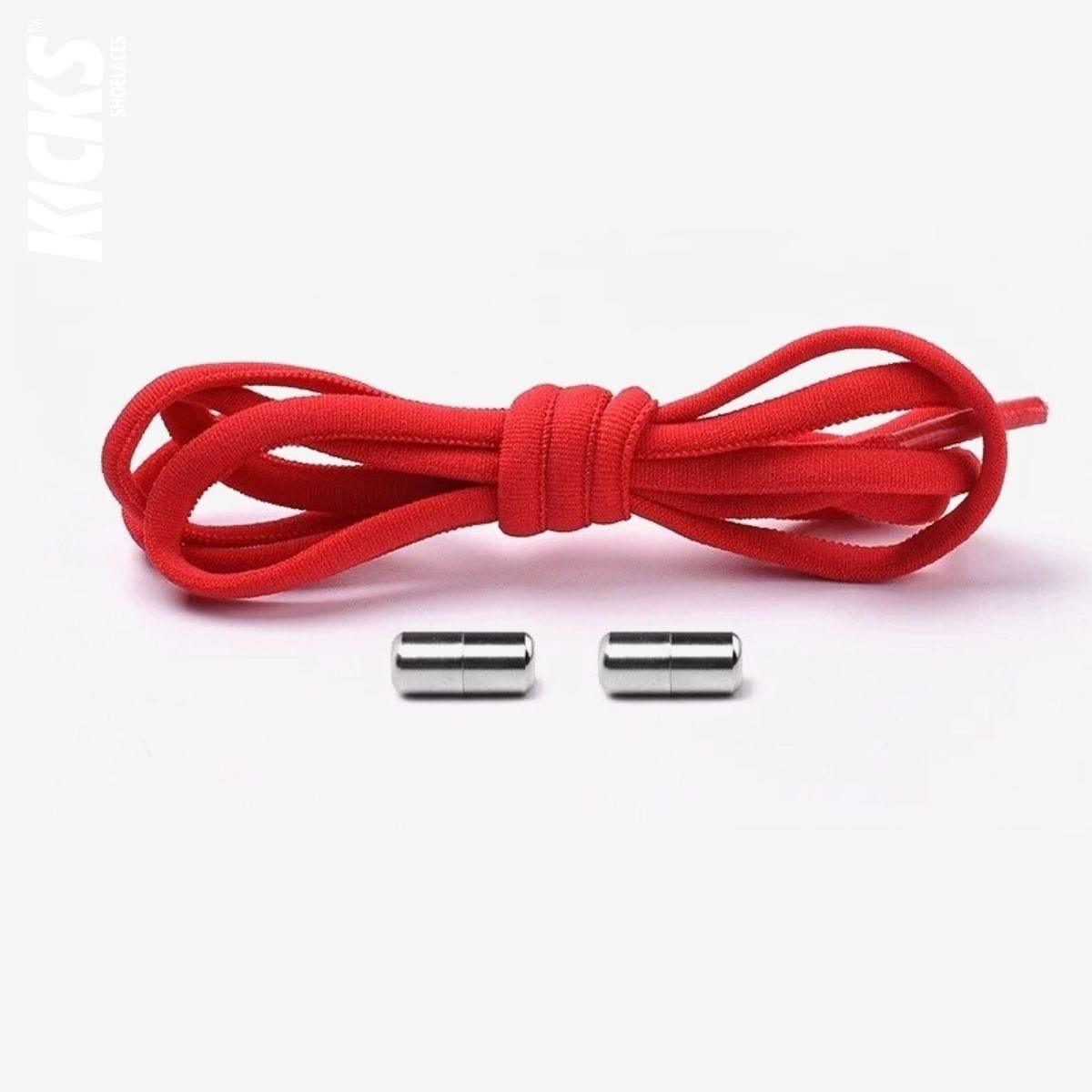 Red oval no-tie elastic shoelaces with capsule lock system by Kicks Shoelaces