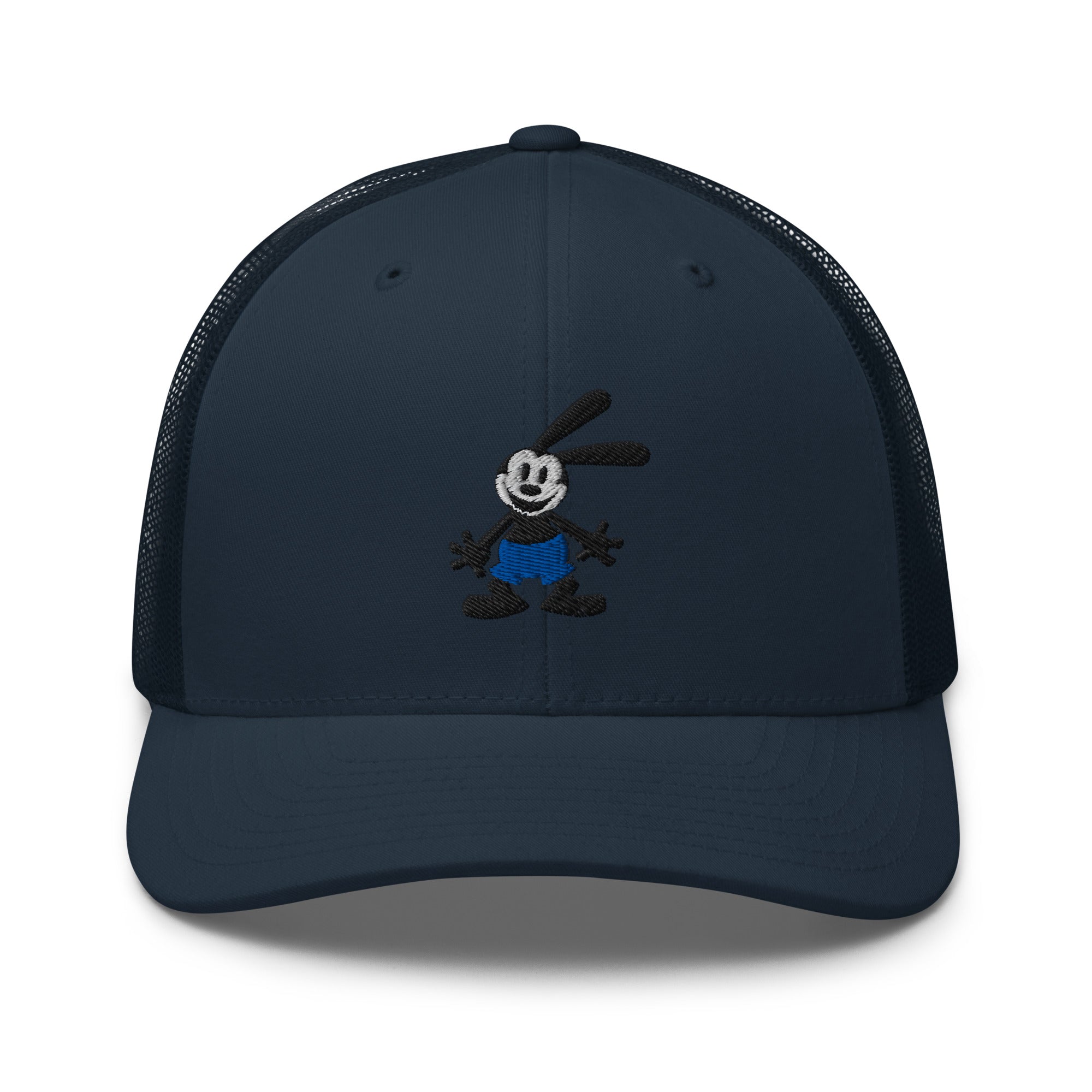 Navy retro trucker hat featuring a 1928 Oswald design from Disney’s early animation era