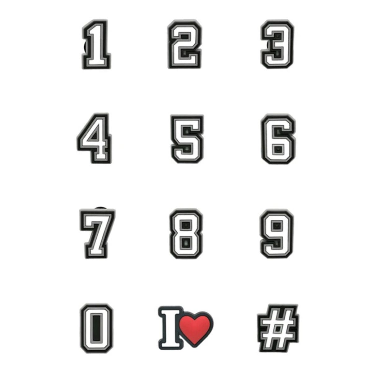 Varsity number shoe charms compatible with Crocs and clogs