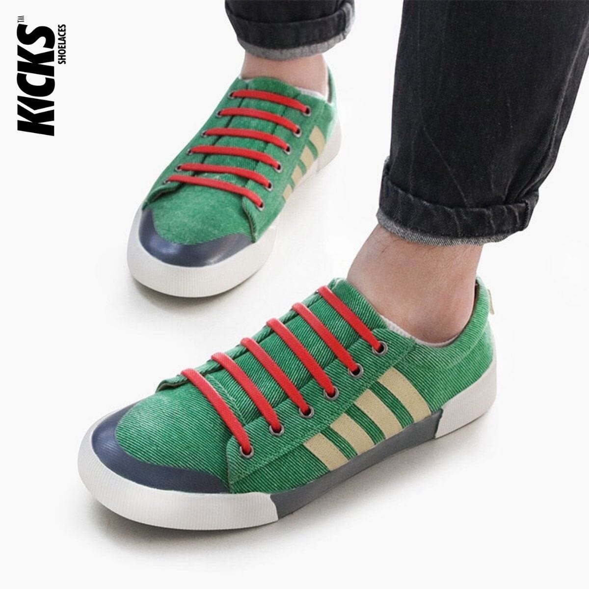 tieless-shoelace-replacements-on-sneakers-green
